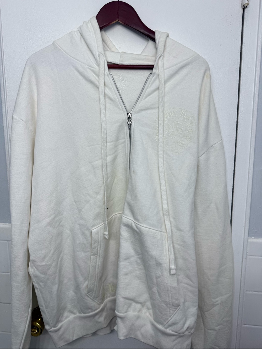 Men's white glow in the dark chrome hearts Full-Zip Hooded Sweater